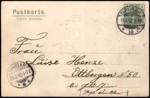 Künstlerkarte Frau beim Rosen schneiden Pfingsten Mailick 1902 Gold