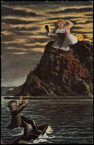 Ansichtskarte Sankt Goar Rheintal an der Loreley Scherzkarte Mond 1924