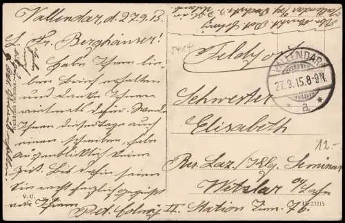 Ansichtskarte Vallendar   mit Niederwerth Urbar 1915   1.WK Feldpost gelaufen