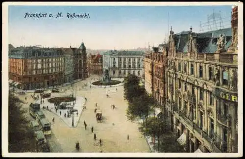 Frankfurt am Main Partie am Roßmarkt mit Tram Straßenbahn 1930