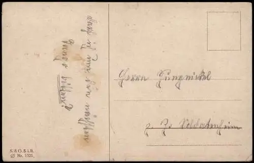 Künstlerkarte Jung auf Alt Mädchen vor dem Spiegel - Wie Muttchen 1918