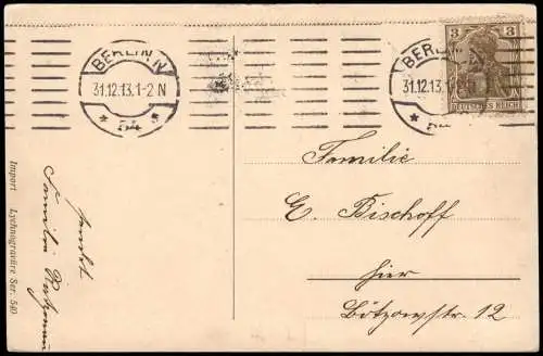 Ansichtskarte  Neujahr Sylvester New Year 1 Jungen auf Schlitten 1913