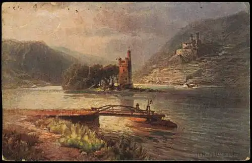 Bingen am Rhein Binger Mäuseturm im Rhein (Künstlerkarte) 1910