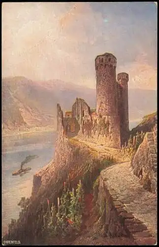 Ansichtskarte Rüdesheim (Rhein) Ruine Ehrenfels Künstlerkarte 1914