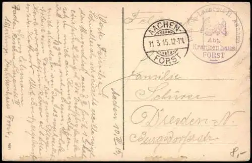 Ansichtskarte Aachen Denkmal Kaiser Friedrich 1915   1. WK Feldpost