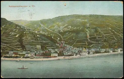 Assmannshausen am Rhein-Rüdesheim (Rhein) Rhein Panorama 1908 WK1 Feldpost