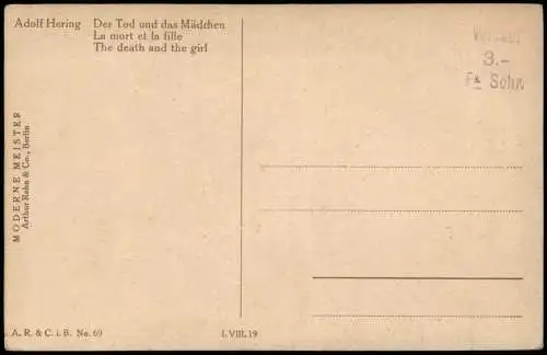 Künstlerkarte Adolf Hering Der Tod und das Mädchen Erotik 1922