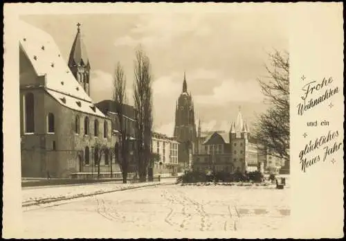 Ansichtskarte Frankfurt am Main Leonhardskirche und Dom im Winter Neujahr 1959