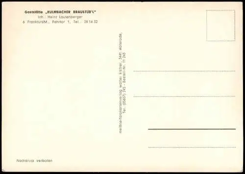 Ansichtskarte Frankfurt am Main 4 Bild Gaststätte KULMBACHER BRAUSTüB'L 1972