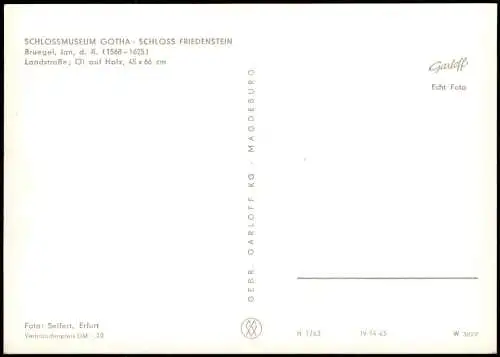 Künstlerkarte: Gemälde SCHLOSSMUSEUM GOTHA SCHLOSS FRIEDENSTEIN Bruegel 1963