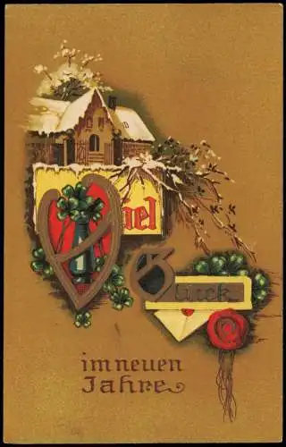 Ansichtskarte  Neujahr Sylvester New Year Urkunden Ak 1917 Goldprägung