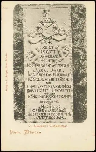 Ansichtskarte Hann. Münden Dr. Eisenbart's Grabdenkmal. 1909
