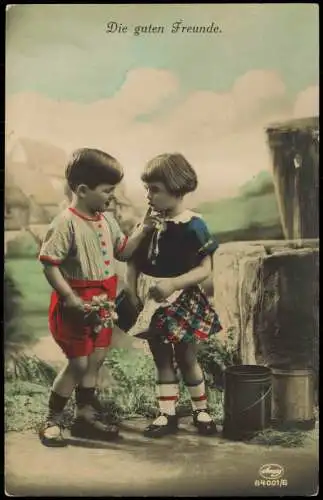 Ansichtskarte  Kinder Künstlerkarte Die guten Freunde. Fotokunst 1927