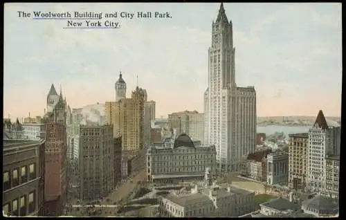 Manhattan-New York City Hochhaus Woolworth Building and City Hall Park 1910