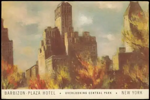 New York City BARBIZON PLAZA HOTEL OVERLOOKING CENTRAL PARK 1920