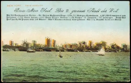 Postcard Manhattan-New York City Panorama-Ansicht View from Hoboken 1900