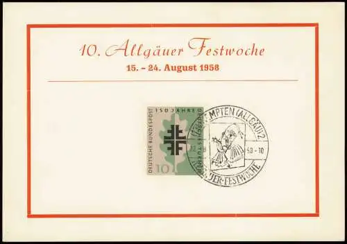Briefmarke/Stamp .Bayern 10. Allgäuer Festwoche Bayern 1958