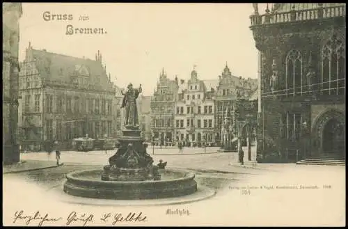 Ansichtskarte Bremen Marktplatz 1901   gelaufen nach EMDEN (mit Ankunftsstempel)