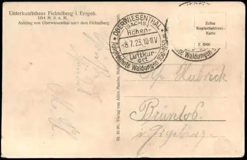 Ansichtskarte Oberwiesenthal Unterkunftshaus Fichtelberg im Erzgebirge 1923