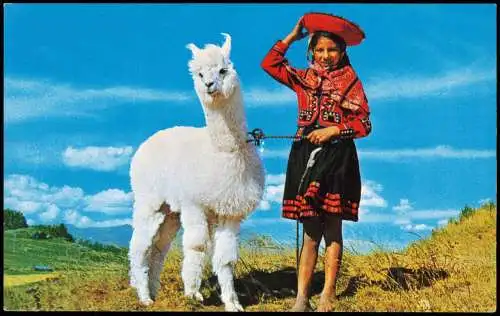 Postcard PERU Landschaften Frau in Tracht mit Lama 1976