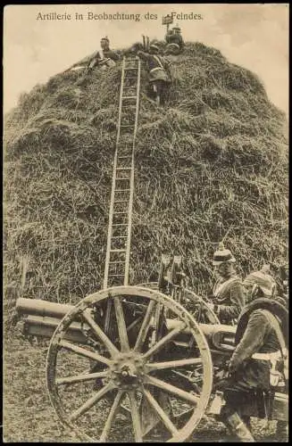 Militär Propaganda 1.WK Erster Weltkrieg Geschütz Soldaten im Heu 1916