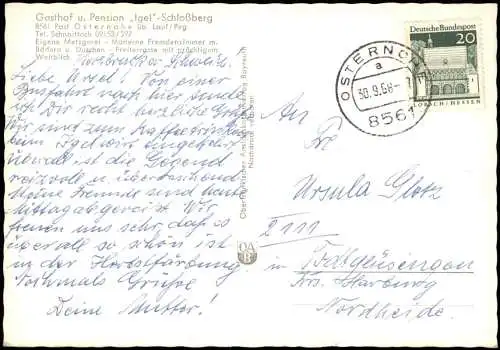 Osternohe Panorama-Ansicht mit Gasthof u. Pension Igel-Schloßberg 1968