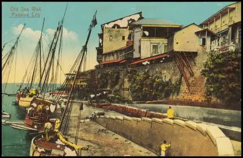 Postcard Panama City Old Sea Wall 1917