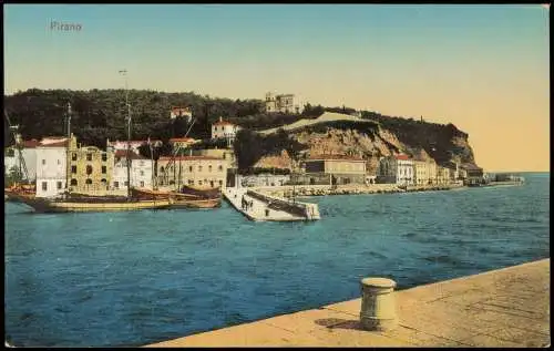 Postcard Piran Pirano Panorama-Ansicht Segelschiff Hafen Piran 1910