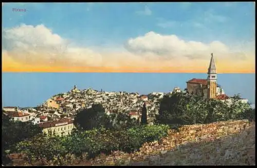 Postcard Piran Pirano Panorama-Ortsannsicht (Piran) 1914