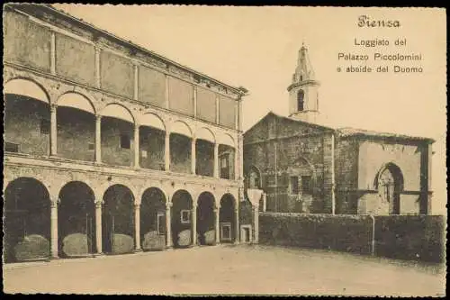 Cartolina Pienza Loggiato del Palazzo Piccolomini e abside del Duomo 1910