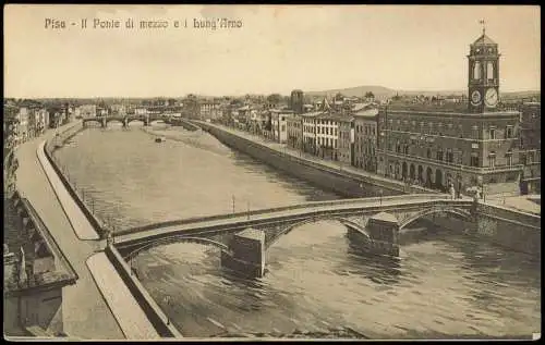 Cartolina Pisa Panorama-Ansicht, Ponte di mezzo e i bung'Arno 1910