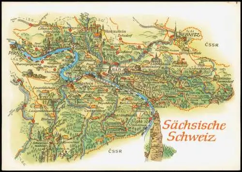 Ansichtskarte .Sachsen Landkarten AK Sächsische Schweiz 1979