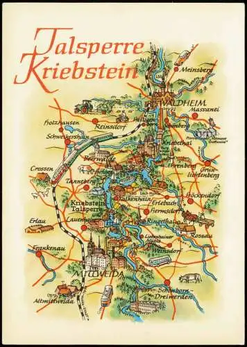 .Sachsen Stadtplan Landkarten Ansichtskarte Talsperre Kriebstein 1983