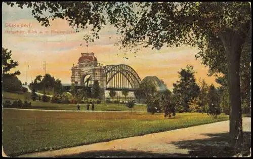 Ansichtskarte Düsseldorf Hofgarten und Rheinbrücke 1911