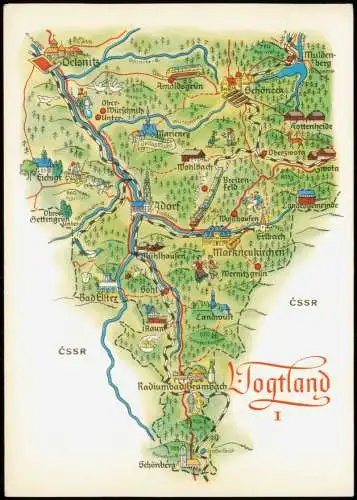 Ansichtskarte  Landkarte: Vogtland I  Adorf Brambach 1975