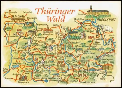 Ansichtskarte .Thüringen Thüringer-Wald DDR Landkarte Wanderkarte 1984