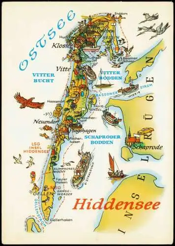 Hiddensee Hiddensjö Insel Hiddensee Ostsee DDR Landkarte Wanderkarte 1983