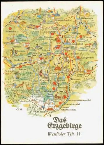 .Sachsen DDR Landkarte Wanderkarte Das Erzgebirge Westlicher Teil II 1979