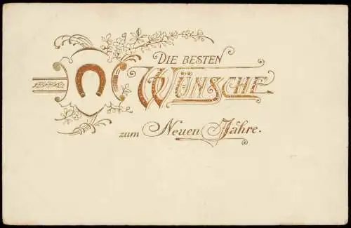 Ansichtskarte  Neujahr Sylvester New Year Hufeisen Ornament GOLD 1908 Gold