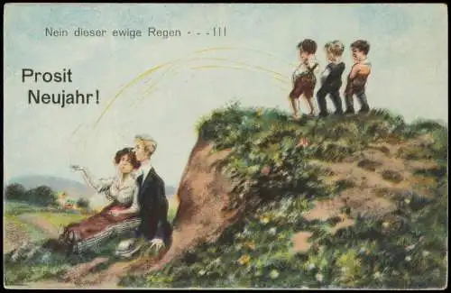 Scherzkarte Neujahr Sylvester New Year Nein dieser ewige Regen 1922