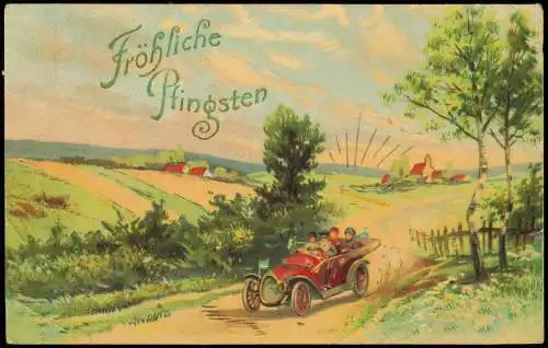 Ansichtskarte  Pfingsten Pentecost Ausflug mit dem Auto 1914