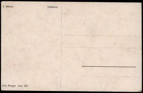 Künstlerkarte: Gemälde nackte Schäferin mit Flöte Erotik nackt nude 1914