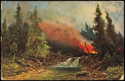 Ansichtskarte Goslar Künstlerkarte Waldbrand Harz 1910