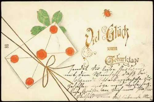 Ansichtskarte  Geburtstag Birthday Brief Kleeblatt Maikäfer Gold 1903 Gold