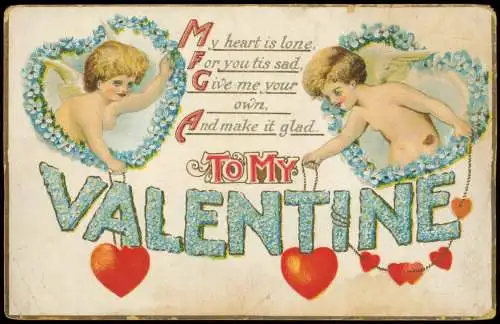 To My Valentine Valentinstag Herzen Engel Angel Künstlerkarte 1919