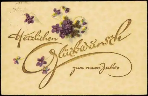 Neujahr Sylvester New Year Blumen schwungvolle Goldschrift 1936 Goldprägung