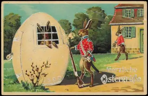 Ostern Easter Osterhausen in Uniform Osterei Gefängnis 1920 Silberprägung