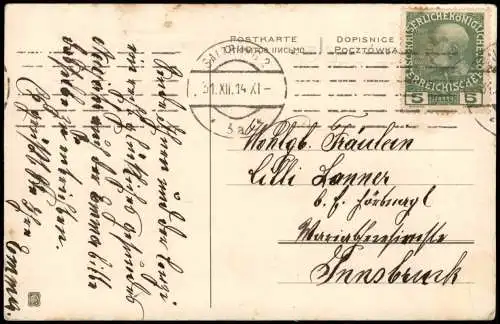 Neujahr Sylvester New Year Geldbörse Geldscheine Misteln 1914 Gold