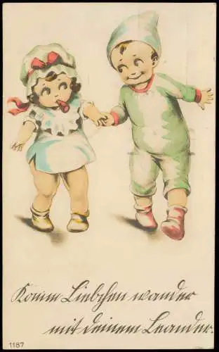 Ansichtskarte  Kinder Künstlerkarte Junge und Mädchen halten Händchen 1925