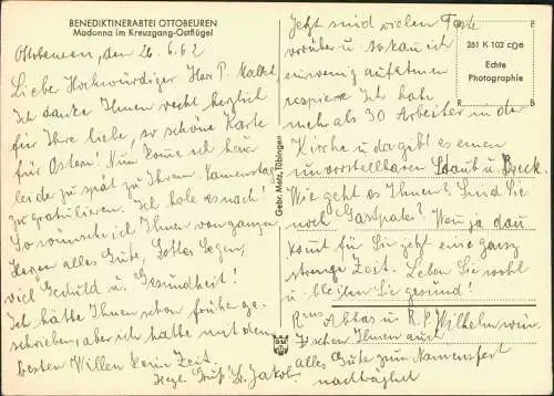 Ansichtskarte Ottobeuren Madonna im Kreuzgang-Ostflügel Abtei 1939